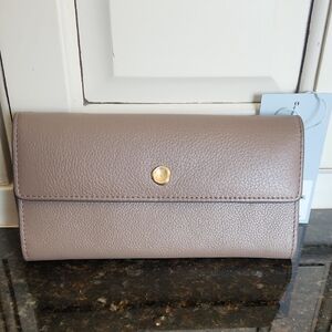 ANTONIO MELANI Taupe Pebbled Leather Wallet with Gold Snap